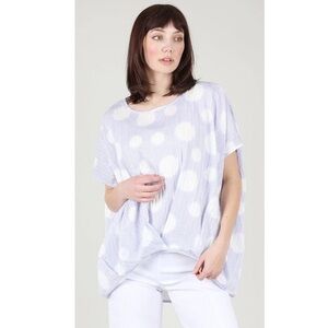 Patrizia Luca Dot Striped Oversized Cocoon Short Sleeve Shirt Lagenlook L/XL